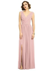 Sleeveless Draped Chiffon Maxi Dress With Front Slit - Rose - Pantone Rose Quartz