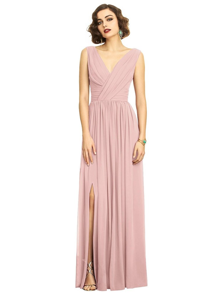 Sleeveless Draped Chiffon Maxi Dress With Front Slit - Rose - Pantone Rose Quartz