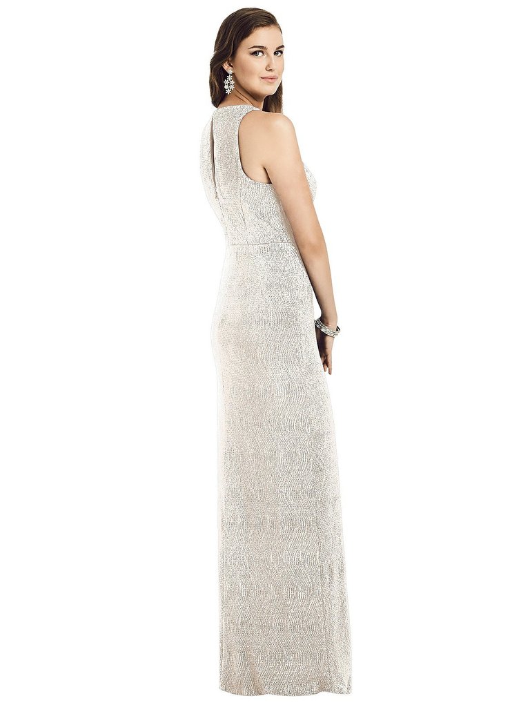 Sleeveless Scoop Neck Metallic Trumpet Gown - 3063