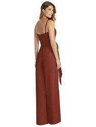 Spaghetti Strap Crepe Jumpsuit with Sash - Alana - 3045