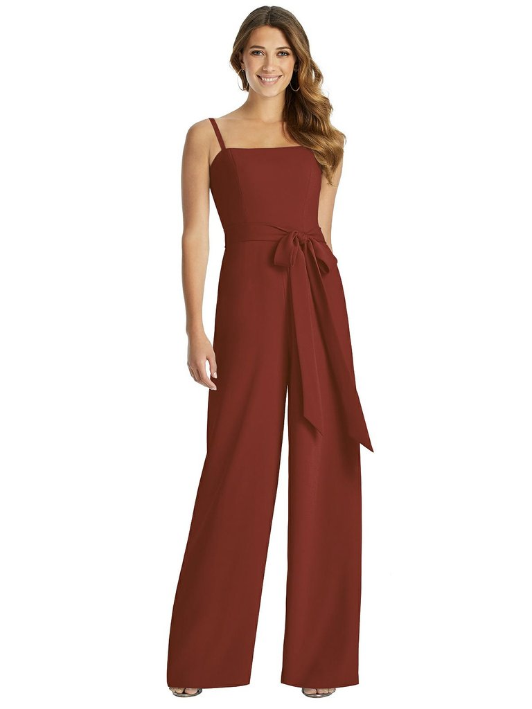 Spaghetti Strap Crepe Jumpsuit with Sash - Alana - 3045 - Auburn Moon