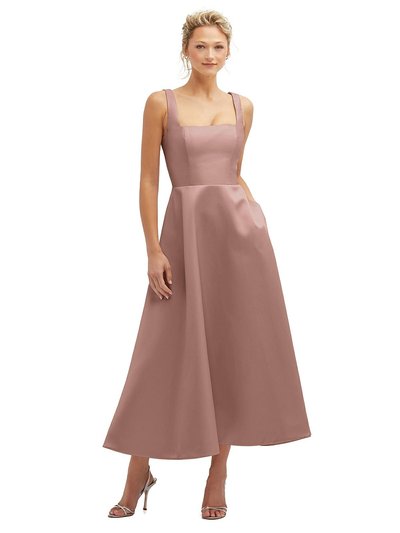 Dessy Collection Square Neck Satin Midi Dress With Full Skirt & Pockets - 3140 product