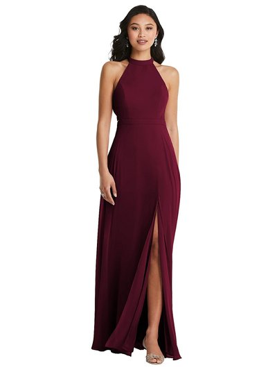 Dessy Collection Stand Collar Halter Maxi Dress With Criss Cross Open-Back - 3082 product