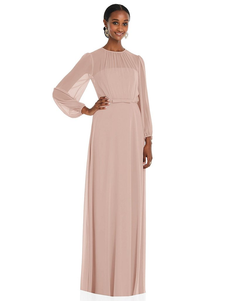 Strapless Chiffon Maxi Dress with Puff Sleeve Blouson Overlay  - 3098 - Toasted Sugar