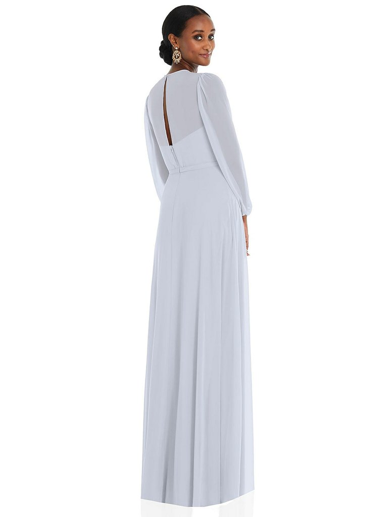 Strapless Chiffon Maxi Dress with Puff Sleeve Blouson Overlay  - 3098