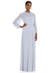 Strapless Chiffon Maxi Dress with Puff Sleeve Blouson Overlay  - 3098 - Silver Dove