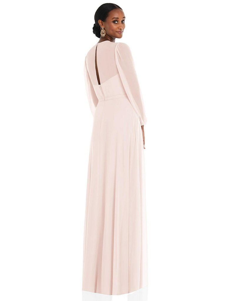 Strapless Chiffon Maxi Dress With Puff Sleeve Blouson Overlay