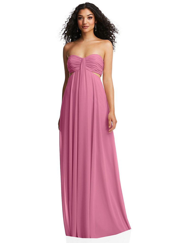 Strapless Empire Waist Cutout Maxi Dress with Covered Button Detail - 3122 - Orchid Pink