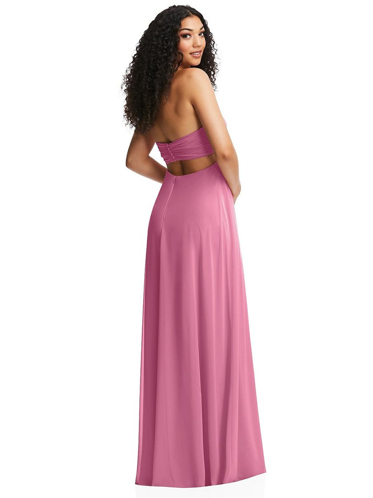 Strapless Empire Waist Cutout Maxi Dress with Covered Button Detail - 3122
