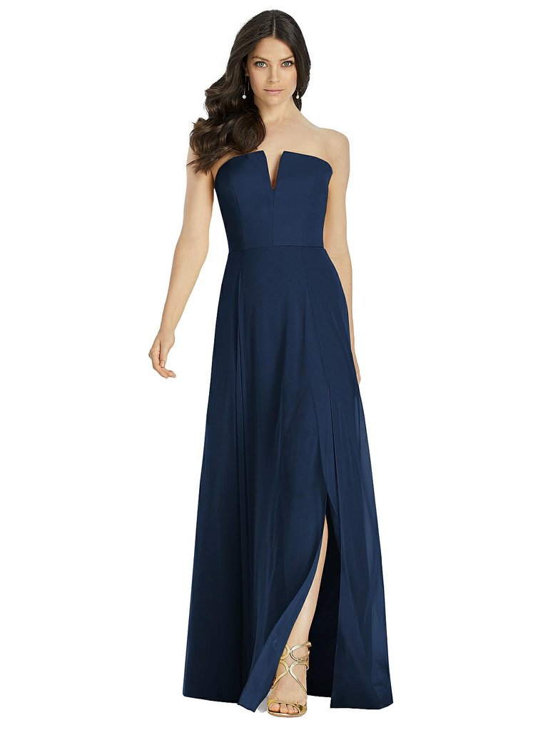 Strapless Notch Chiffon Maxi Dress - 3041 - Midnight Navy