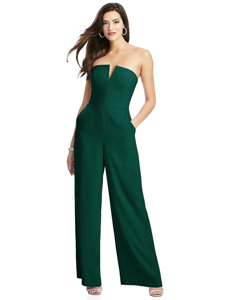 Strapless Notch Crepe Jumpsuit With Pockets - 3066  - Hunter Green