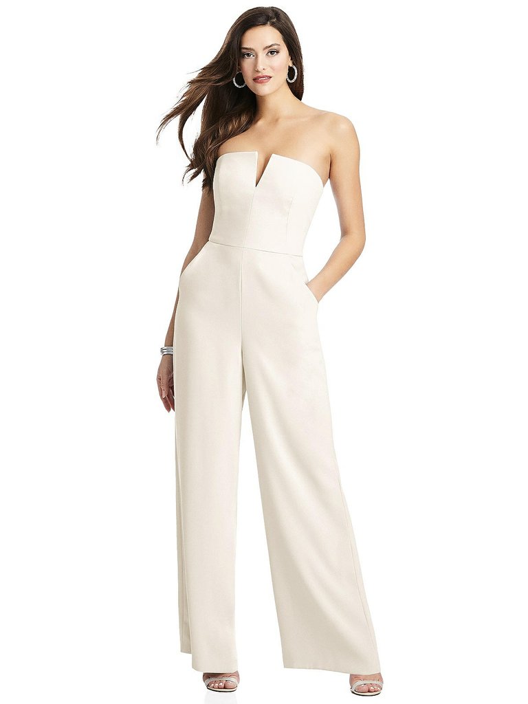 Strapless Notch Crepe Jumpsuit With Pockets - 3066  - Ivory