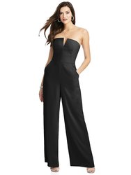 Strapless Notch Crepe Jumpsuit With Pockets - 3066  - Black
