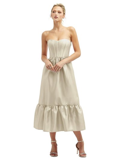 Dessy Collection Strapless Satin Midi Corset Dress With Lace-Up Back & Ruffle Hem - 3141 product