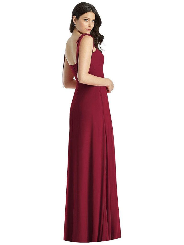 Tie-Shoulder Chiffon Maxi Dress with Front Slit - 3042