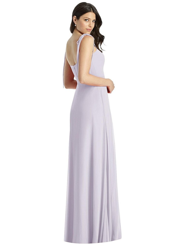 Tie-Shoulder Chiffon Maxi Dress with Front Slit - 3042