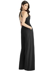 V-Neck Backless Pleated Front Jumpsuit - 3046