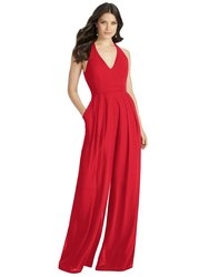 V-Neck Backless Pleated Front Jumpsuit - Arielle - 3046