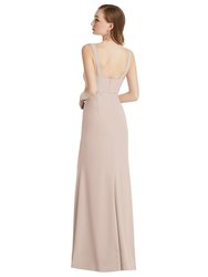 Wide Strap Notch Empire Waist Dress with Front Slit - 6838