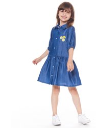 3/4 Sleeve Dress With Pocket - Blue Chambray