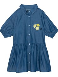 3/4 Sleeve Dress With Pocket - Blue Chambray - Blue Chambray