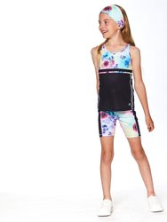 Athletic Tank Top Multicolor With Printed Flowers & Black