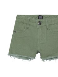 Colored Denim Short With Fringe Khaki - Khaki