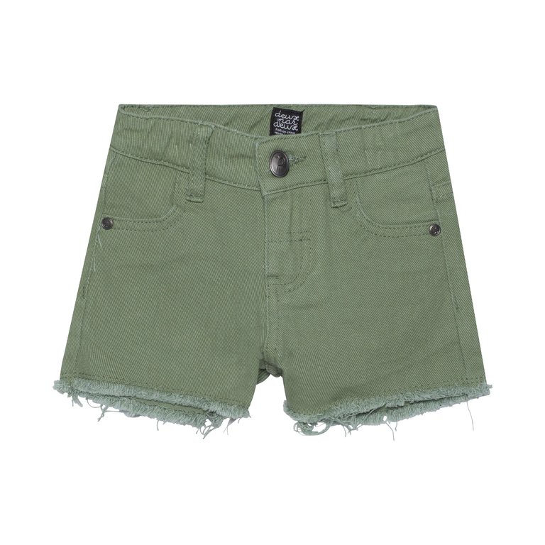 Colored Denim Short With Fringe Khaki - Khaki