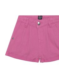 Denim Short With Pleat - Pinky Mauve