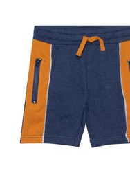 French Terry Short - Navy Blue And Golden Yellow - Navy Blue & Golden Yellow