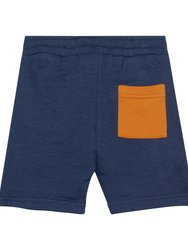 French Terry Short - Navy Blue And Golden Yellow