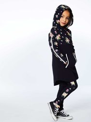 Hooded Long Sleeve Dress With Unicorn Print