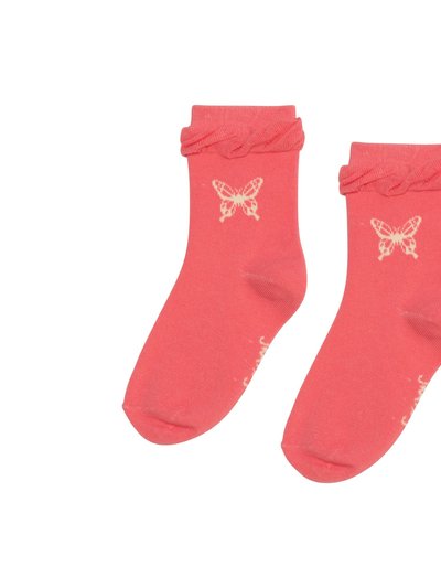 Deux Par Deux Jacquard Socks - Coral Pink Butterfly Print product