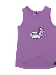 Long Tank Top With Iridescent Applique Purple - Iridescent Applique Purple