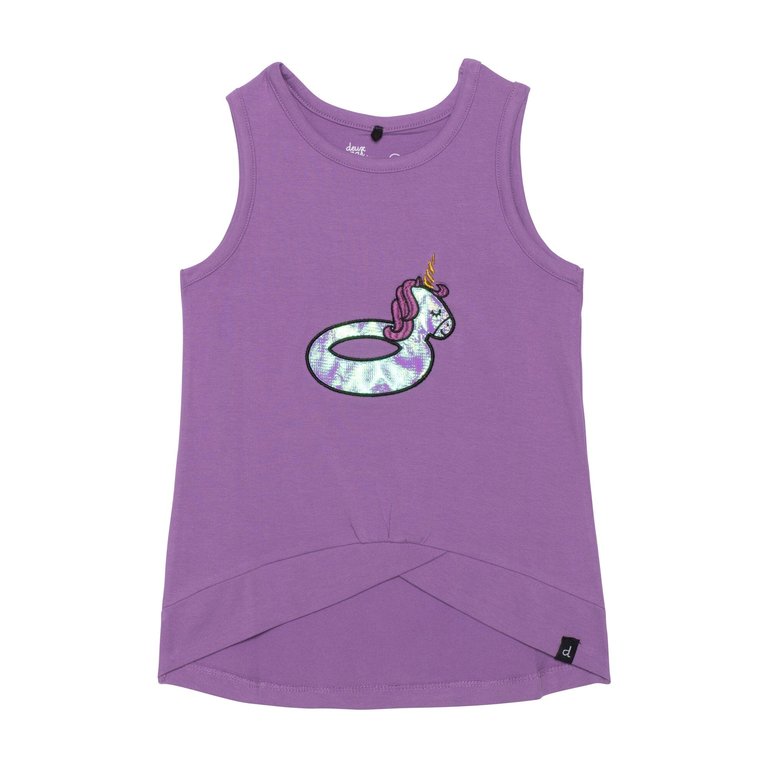 Long Tank Top With Iridescent Applique Purple - Iridescent Applique Purple