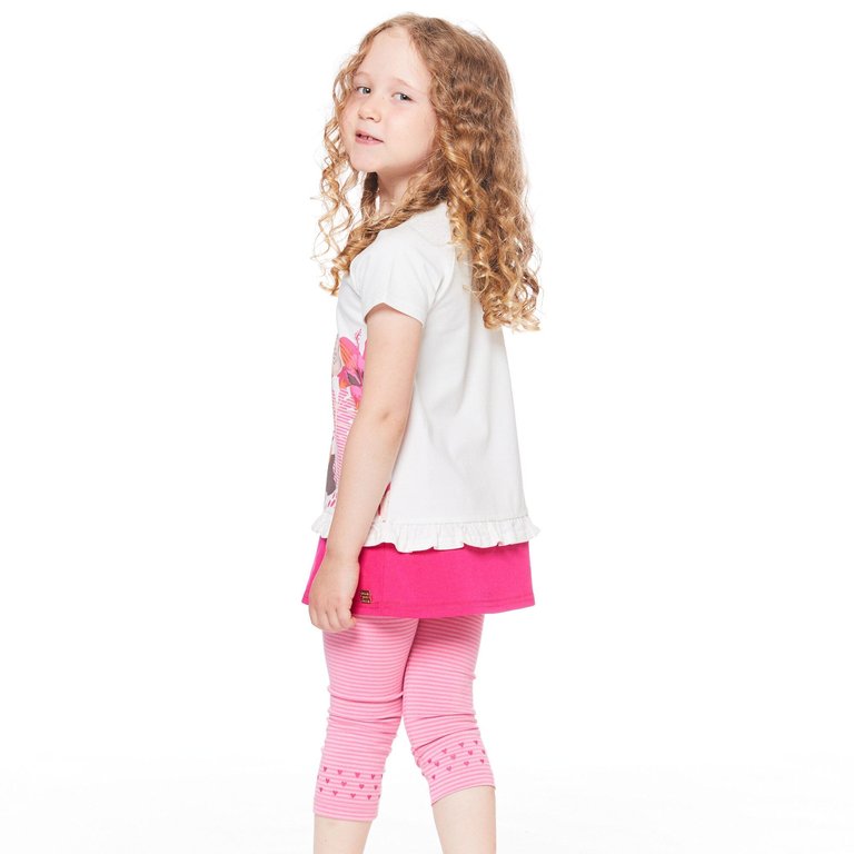 Organic Cotton Capri Legging - Pink Stripe