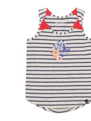 Organic Cotton Graphic Tank Top - Oatmeal Mix And Navy Blue Stripes - Oatmeal Mix/Navy Blue