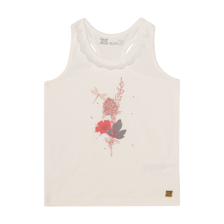 Organic Cotton Graphic Tank With Lace Off White - Off White