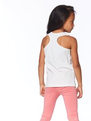 Organic Cotton Graphic Tank With Lace Off White
