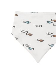 Organic Cotton Hat And Bib Set - White Fish Print