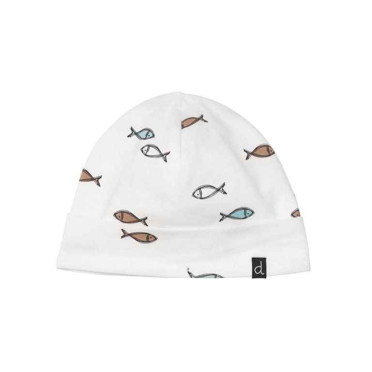 Organic Cotton Hat And Bib Set - White Fish Print