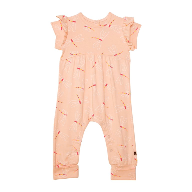 Organic Cotton Printed Jumpsuit Pink Dragonfly - Pink Dragonfly Print