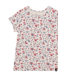 Organic Cotton Printed Short Sleeve Top Oatmeal Mix Little Flowers - Oatmeal Mix Little Flowers Printed