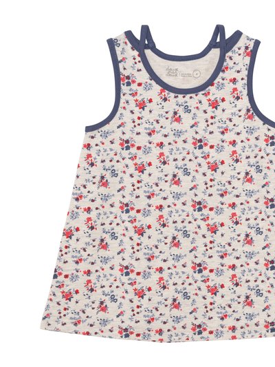 Deux Par Deux Organic Cotton Printed Sleeveless Tunic Oatmeal Mix Little Flowers product