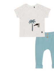 Organic Cotton Top and Pant Set - Turquoise / Grey Mix