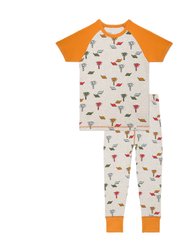 Organic Cotton Two Piece Pajama Set - Oatmeal Croco palm Tree