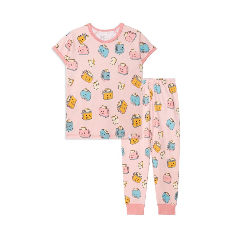 Organic Cotton Two Piece Printed Pajama Set - Pink Toasters - Pink Toasters Print