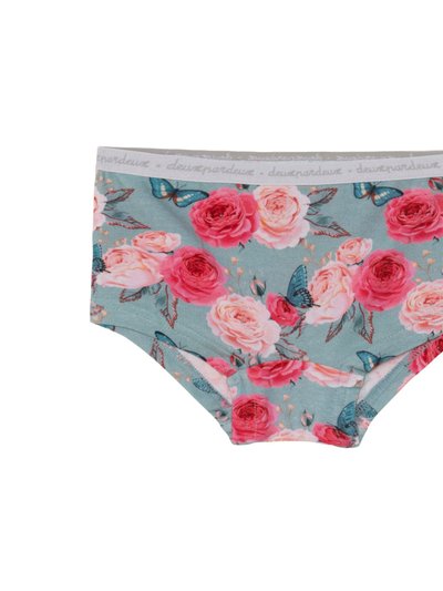 Deux Par Deux Printed Boyshort Pantie - Blue Roses & Butterflies product