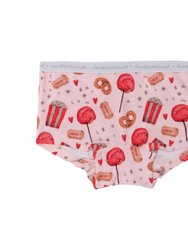 Printed Boyshort Pantie - Light Pink Popcorn & Lollipop - Light Pink Popcorn And Lollipop