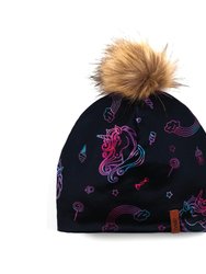 Printed Detachable Pompom Hat - Black Unicorns - Black Unicorns